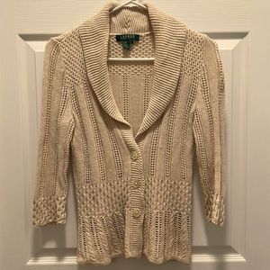 Lauren, by Ralph Lauren women’s size small knit sweater, three button cardigan